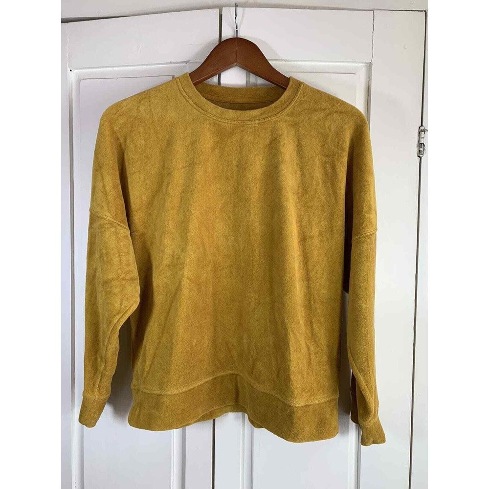 Aerie Soft Velour Sweatshirt Women XS Mustard Yellow Oversized Cozy Top Comfy